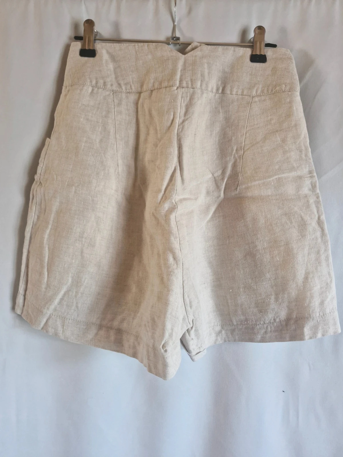 Pantalón corto de lino Easy Clothes para mujer XS beige de cintura alta – photo 2